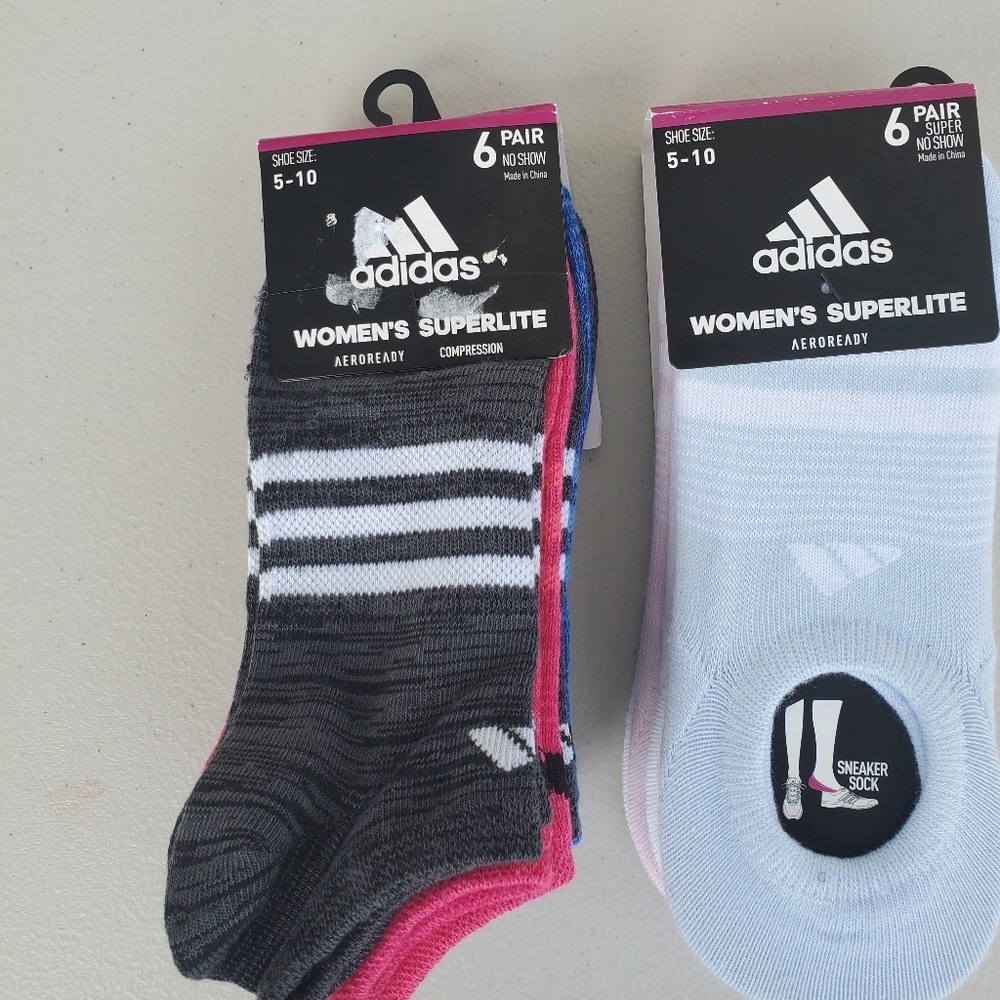 2 Adidas Women's Superlite No Show Socks 6-pair